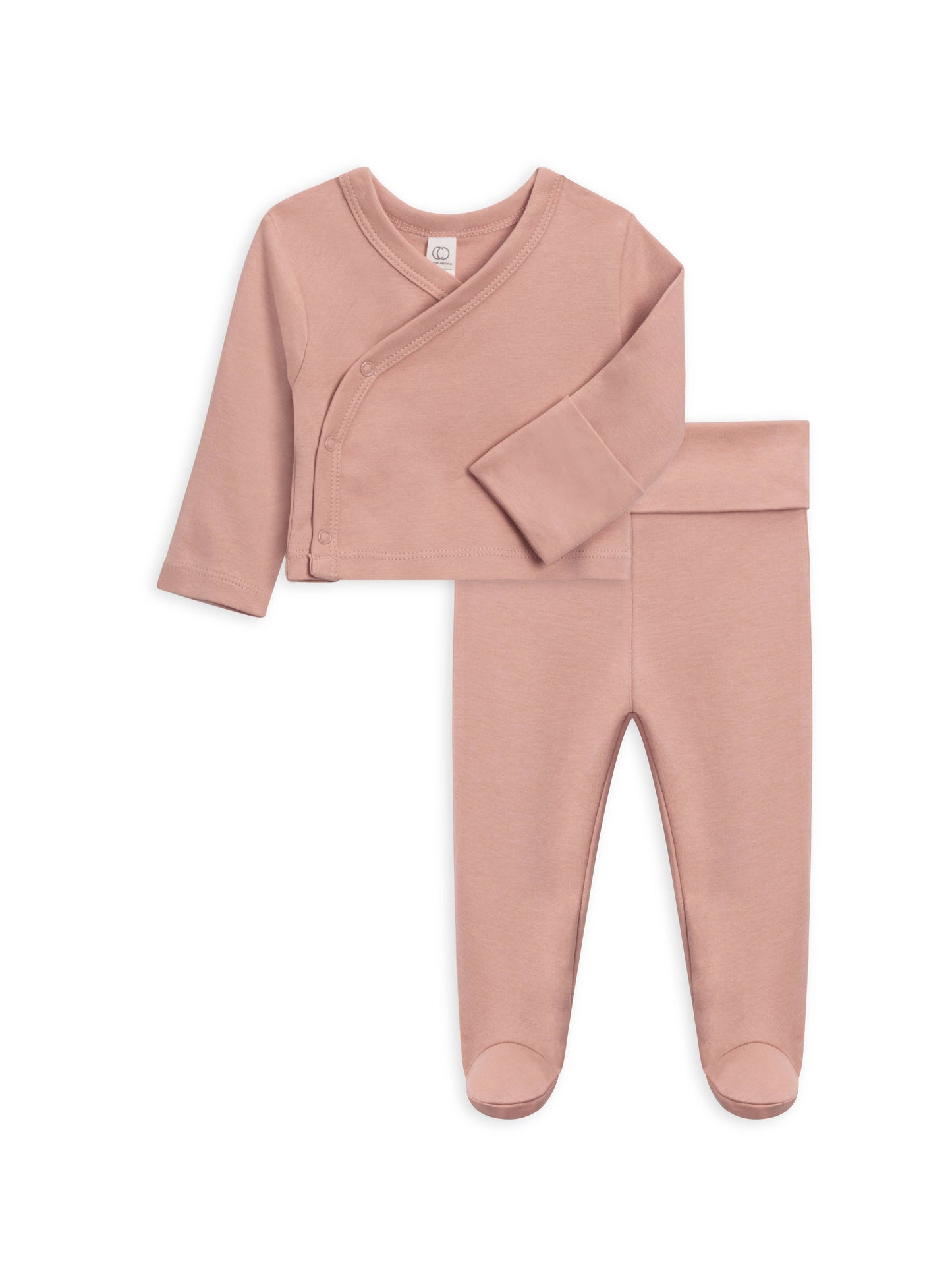 Organic Baby Kimono Wrap Top and Footed Pant Set - Blush: NB