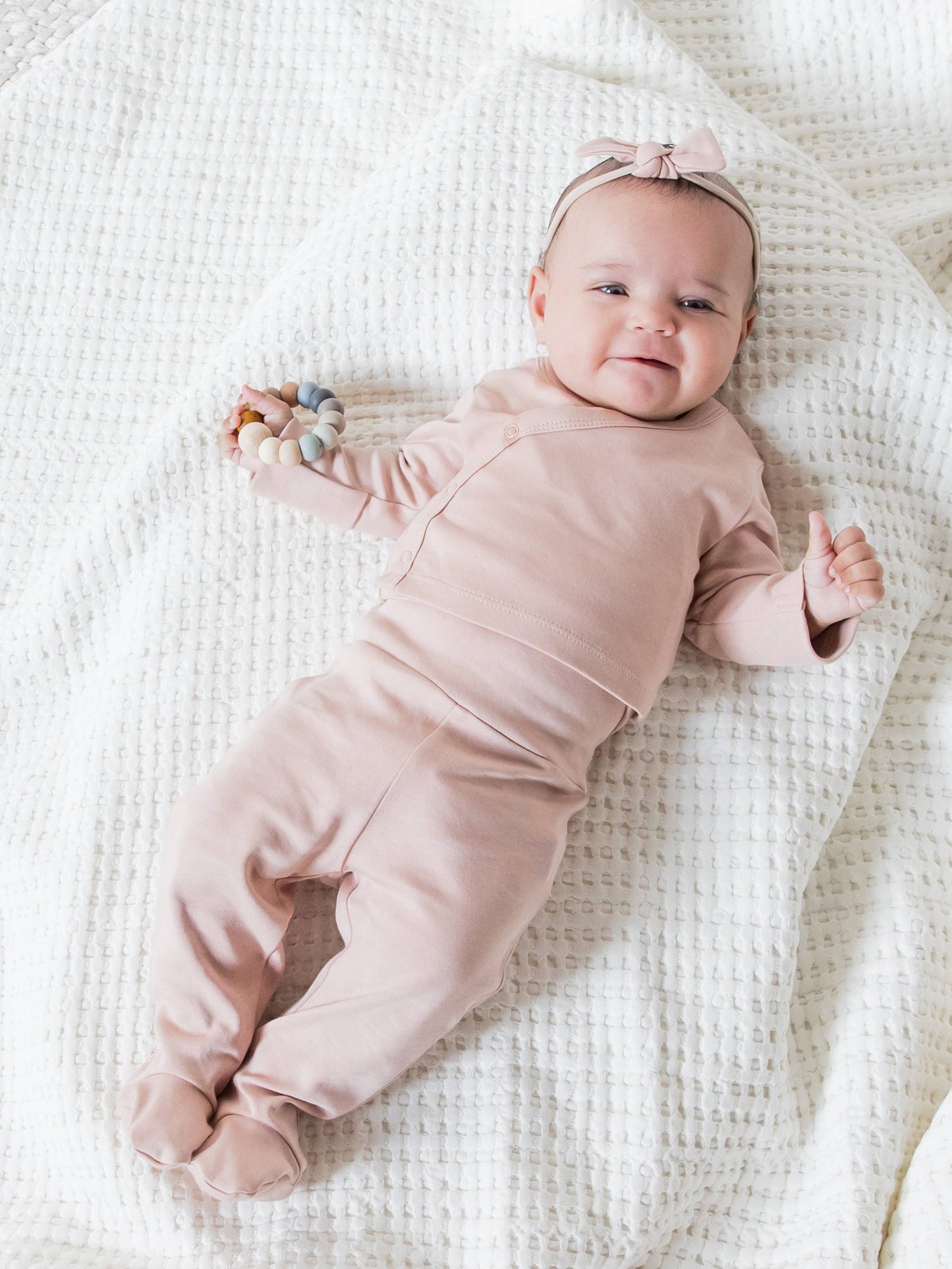 Organic Baby Kimono Wrap Top and Footed Pant Set - Blush: NB